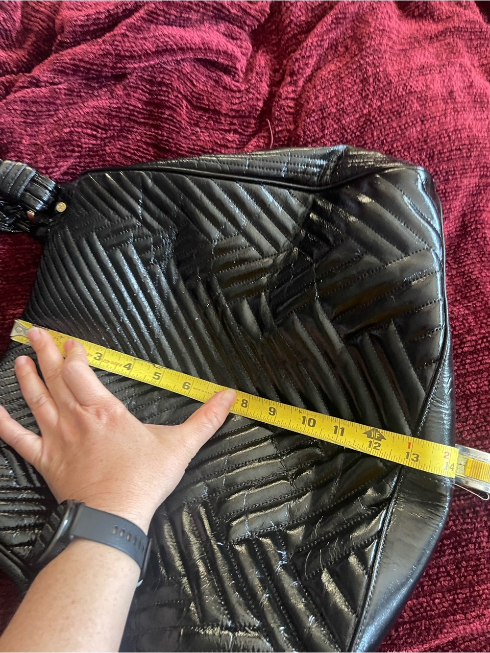 Cole Haan Laury Black Patent Leather Quilted Chevron Tote Bag Hobo Purse - Picture 5 of 7
